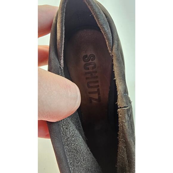 Shutz 7 B slouchy brown damarius suede platform bootie peep toe business chic - Picture 10 of 11